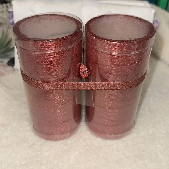 Mikasa set of 2 Christmas Holiday Red Half Glitter LED Wax Pillars - Picture 4 of 8